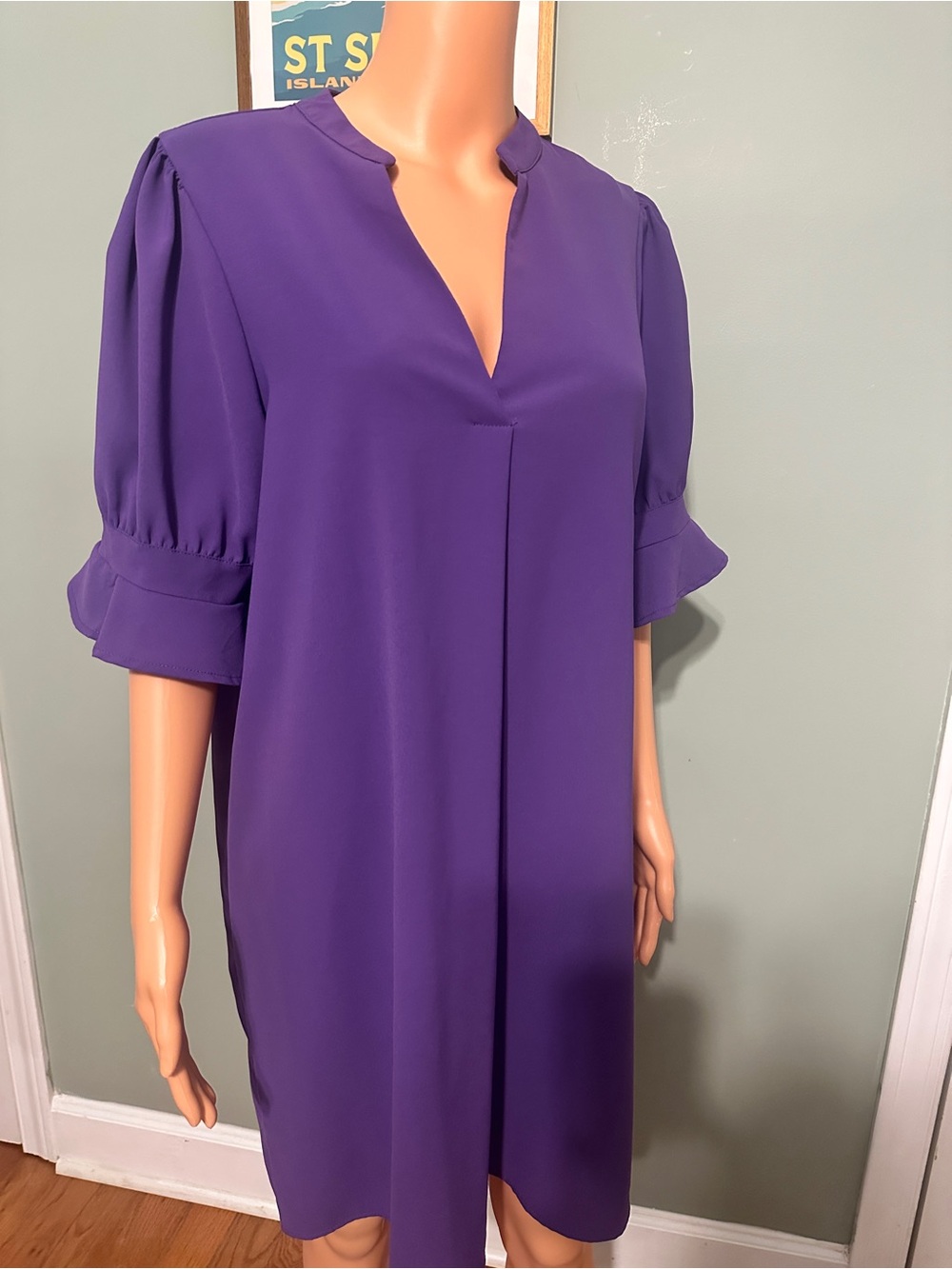 V-Neck Ruffle Sleeve Shift Dress - Purple - Picture 14 of 14